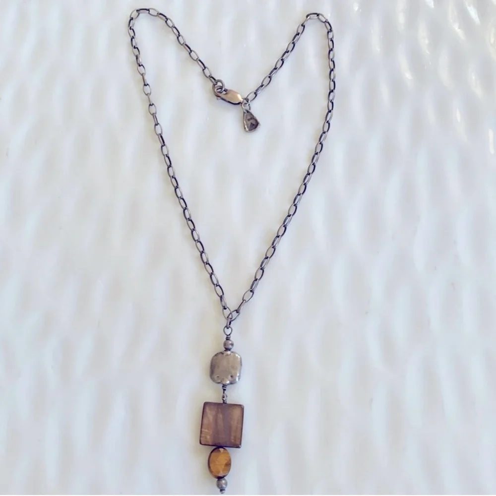 Silpada Mother of Pearl, Tigers Eye and Oxidized silver Necklace N1336 - Picture 4 of 6